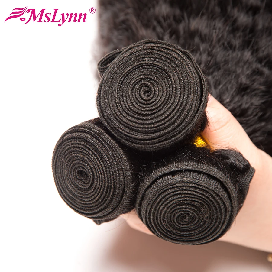 altMslynn Kinky Straight Hair Bundles With Closure Malaysian Hair 3 Bundles Human Hair With Lace Frontal Closure Non Remy Hair