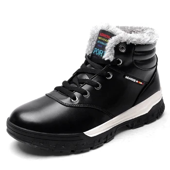 

large size mens fashion warm plush soft leather cotton shoes outdoors platform fur shoe lace-up winter snow ankle boots sapatos