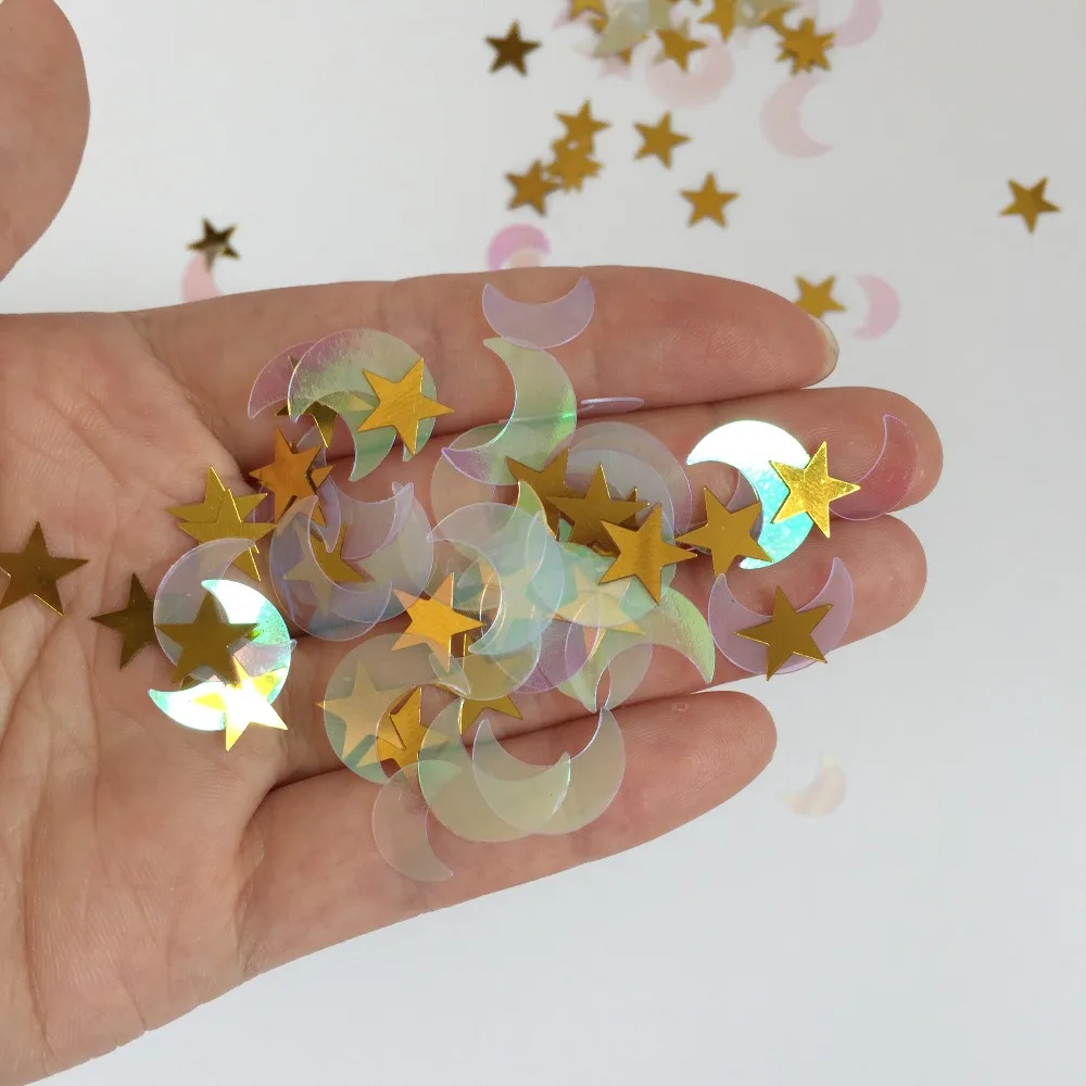 

Baby Shower Iridescent moon Confetti Boy girl First Birthday Little gold Star Party Decorations decor supplies