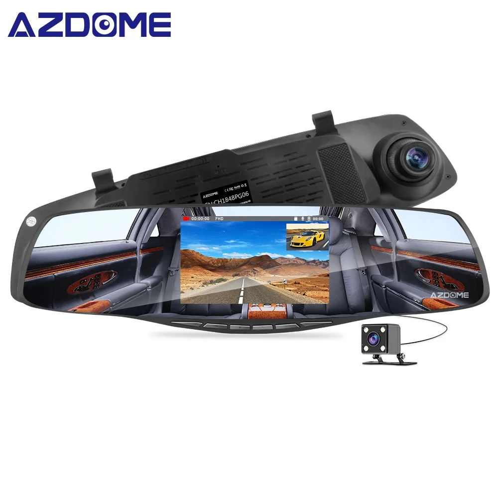 AZDOME PG06 4 3 Mirror Dash Cam Dual Lens 1080P Front VGA Backup Car DVR Dashcam