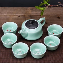 Высококачественный китайский чайный сервиз Longquan включает 6 чайных чашек+ 1 чайный горшок, стерео статуя золотой рыбки чайный сервиз, элегантный gaiwan простой чайник