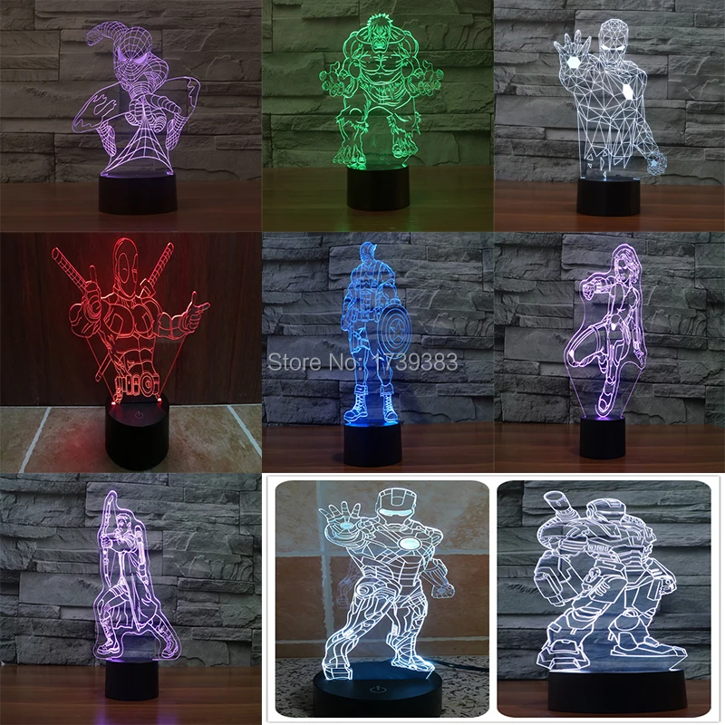 

Marvel Hero 3D LED Night Light Avengers: Infinity War Iron Man Hulk Spider-Man Deadpool and Captain America USB LED Table lamp