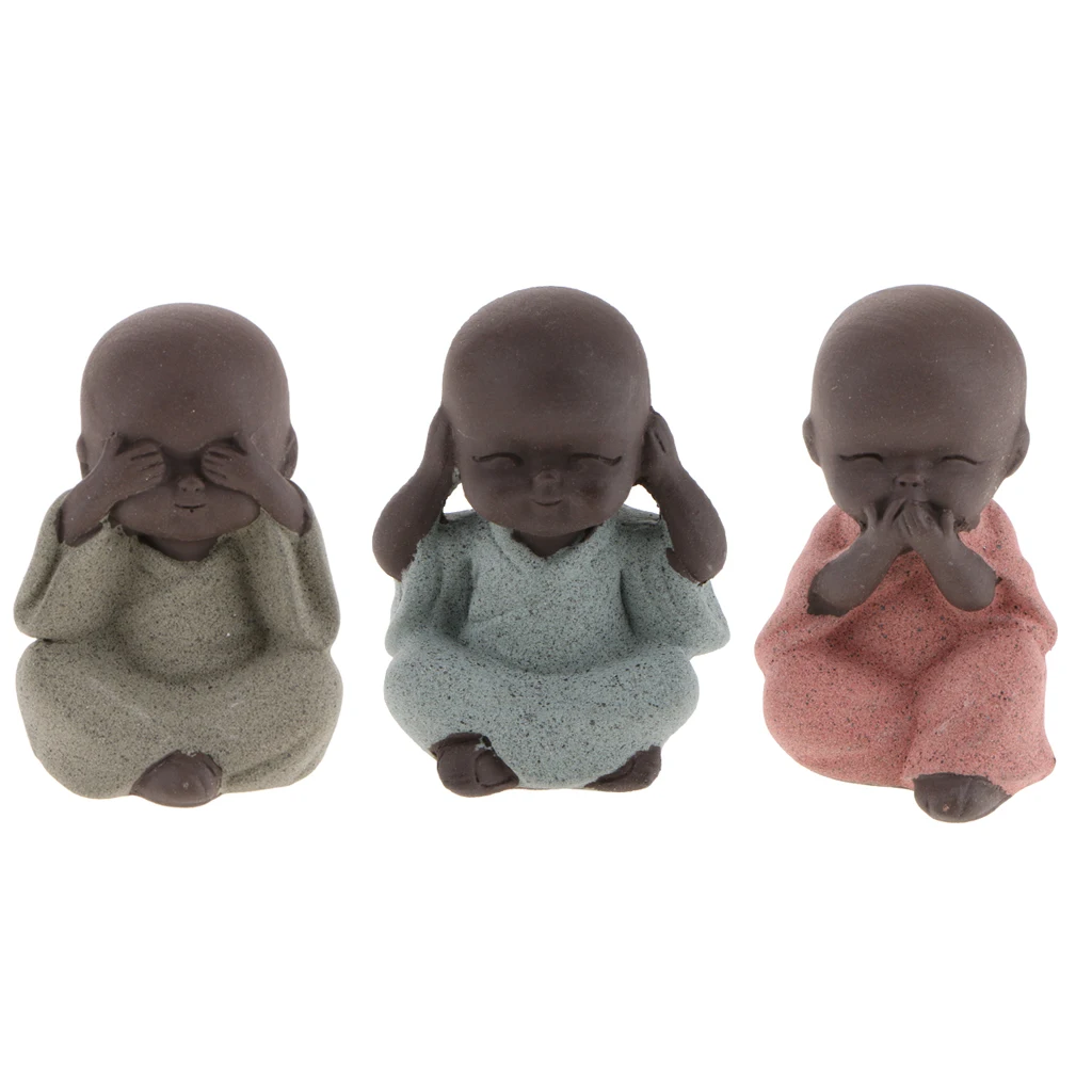 Set 3PCS Little Ceramic Monk Small  Statue Collectable Figurines Tea Pet Decorative Ornaments