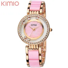 Kimio 2016 china Brand women Lady Watches luxury quartz watch Analog pink white black rhinestone dials rose gold bracelet band