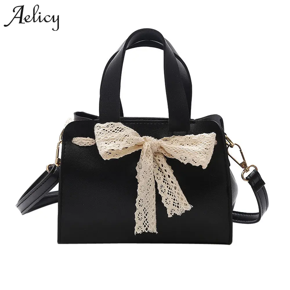 

Aelicy shoulder bag female High Quality PU Leather Lace Bow Handbag fashion bag women's handbag Black/Red/Brown travel bag 1025