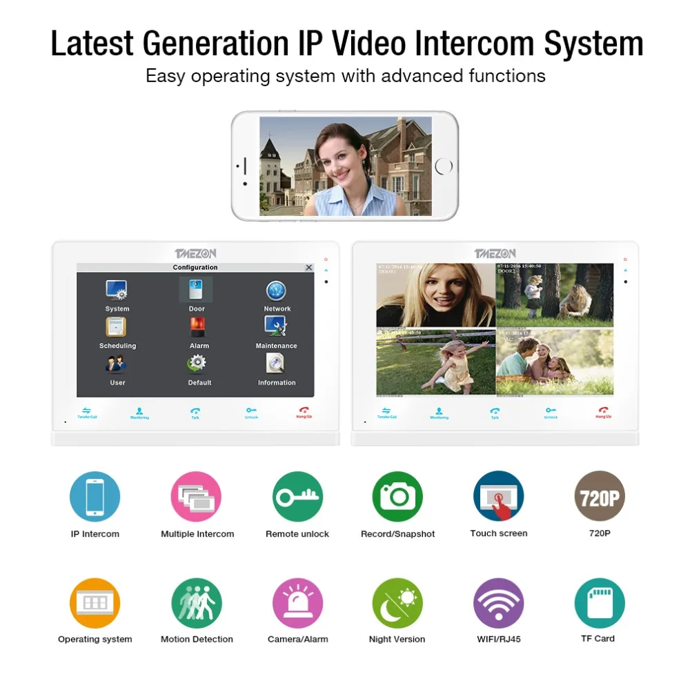  TMEZON 10 Inch Wireless Wifi Smart IP Video Doorbell Intercom System 1xTouch Screen Monitor with 1x - 32841989668