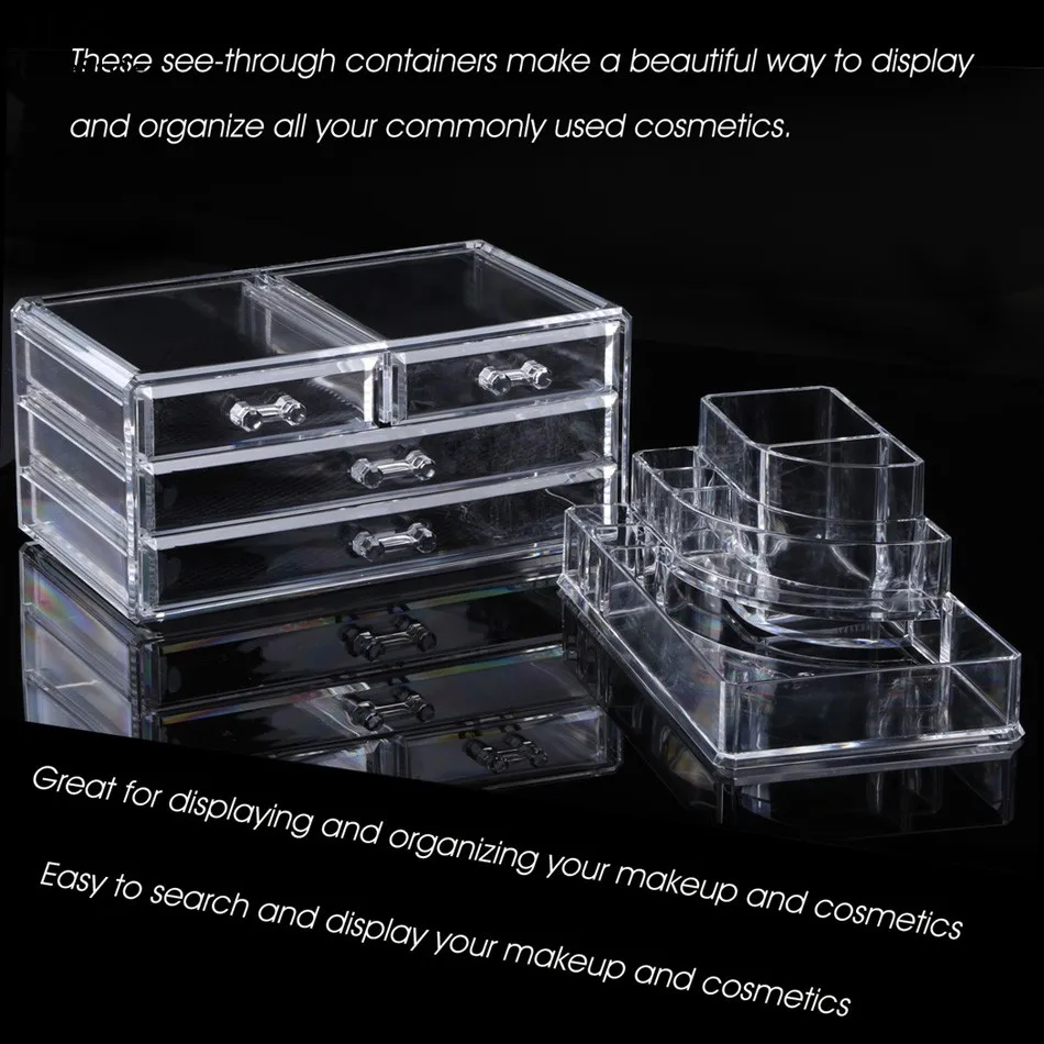 Acevivi Acrylic Clear Makeup Cosmetic Drawers Grids 2 Tiers