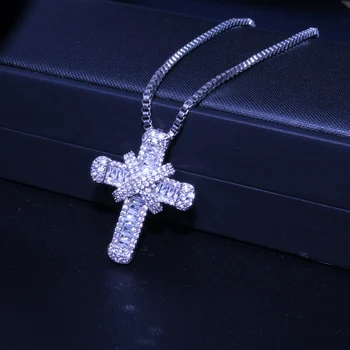

2020 New Arrival Fashion Silver Color Cross Necklace Jewelry Women Wedding Shiny CZ Zircon Crystal Pendant Necklace Party Gift