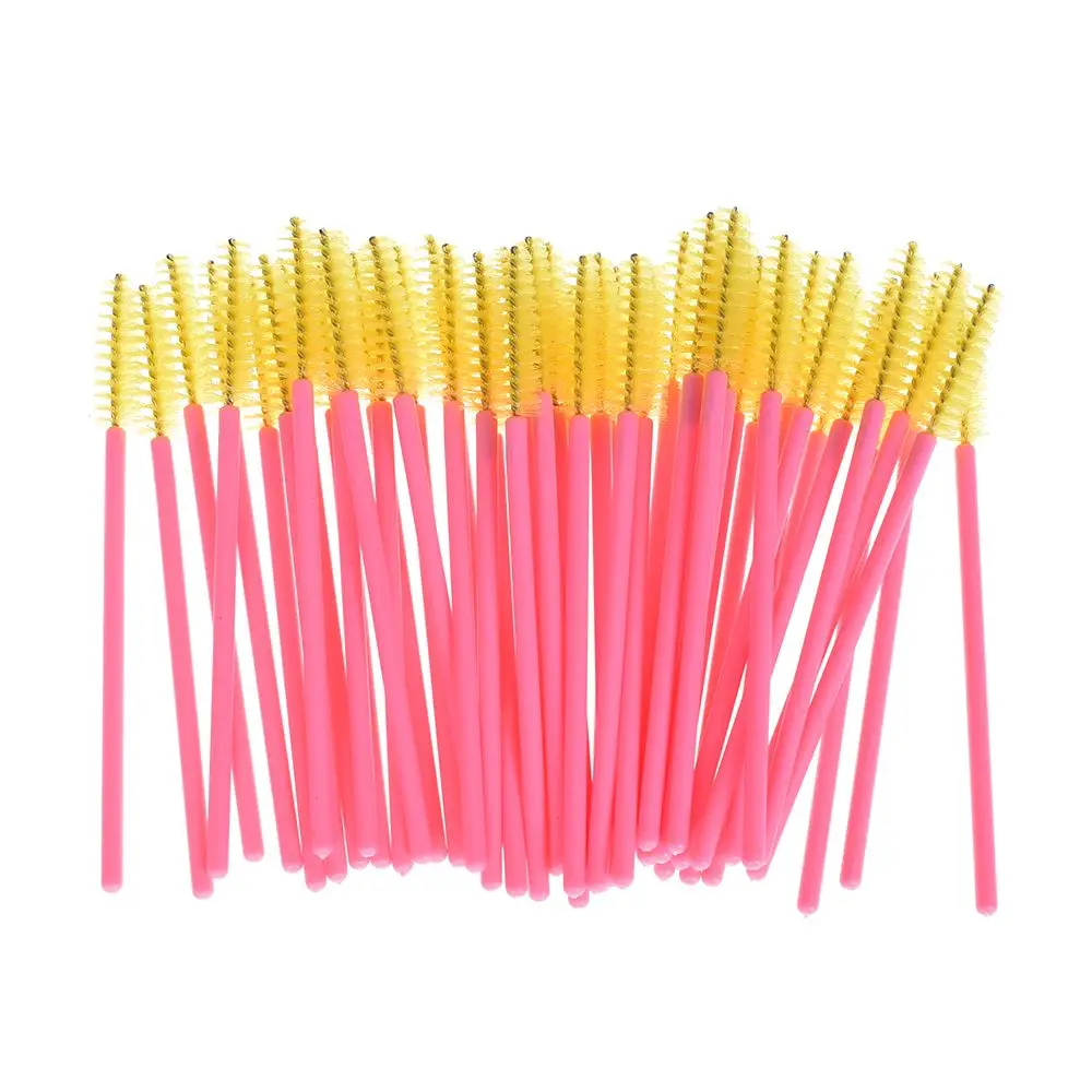 50 шт./компл. силиконовая головка с розовыми ручками Одноразовые Тушь для ресниц аппликатор палочки щетка для ресниц наращивание инструменты Лидер продаж; - Handle Color: Цвет: желтый