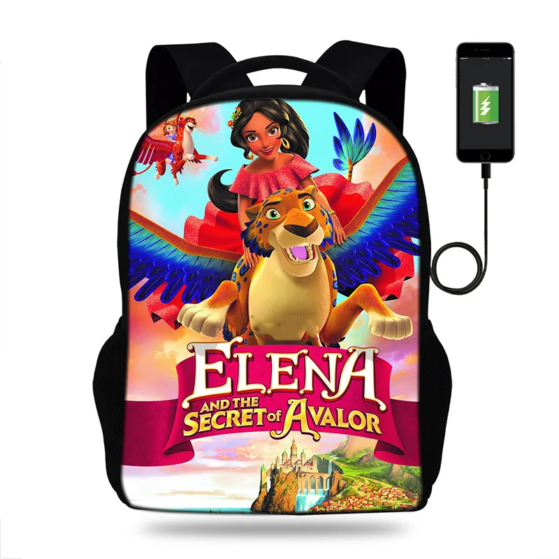 17 дюймов популярности аниме Elena of Avalor печати рюкзак детский школьный USB зарядка