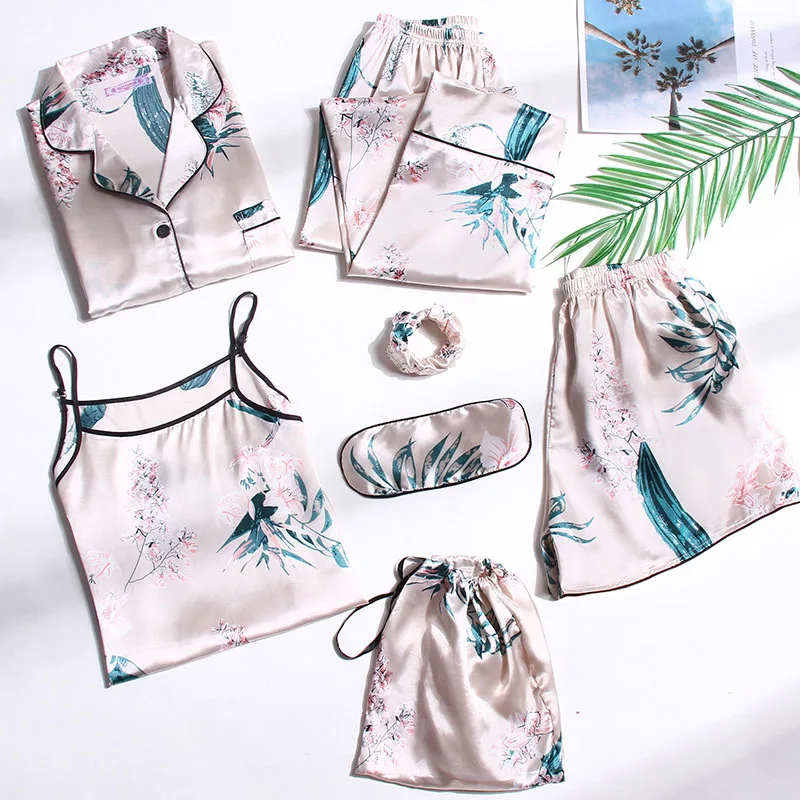 

7 Pcs/Set Women Pyjama Set 2019 Spring Sexy Pajamas Sets for Girls Sleep Clothes Sweet Home Pajama Gecelik Nightwear Sleepwear