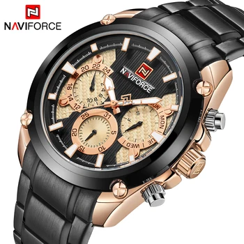 

NAVIFROCE 2018 New Men Fashion Sports Watches Men Stainless Steel Quartz Watch Date 24 Hour Analog Clock man Relogio Masculino