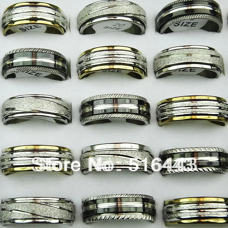 

50pcs Double Layer Spin Stainless steel Men Womens Mix Bulk Rings Wholesale Jewelry Lots A304