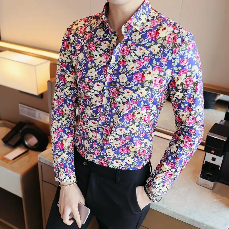 Мужская рубашка в стиле барокко, Необычные Рубашки, Клубные наряды, роскошные мужские рубашки с цветочным узором, королевская Модная рубашка с длинным рукавом, мужская рубашка - Цвет: 3 COLOR