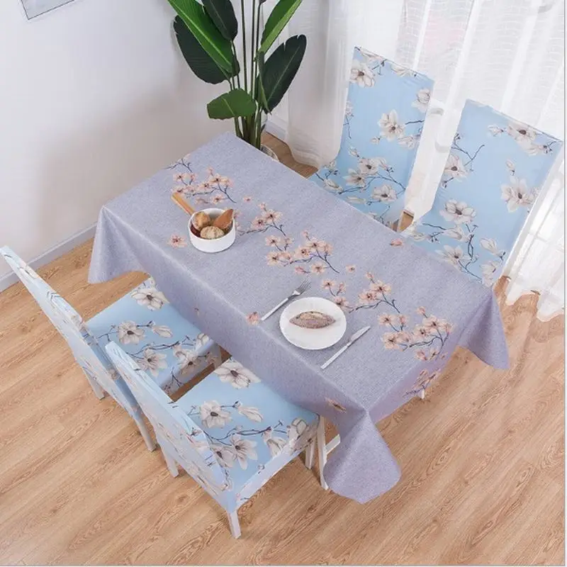 Linen Cotton Floral Print Home Kitchen Party Tablecloth Set Suit Table-cloth Rectangular Table Cloth Elastic Strech Chair Cover