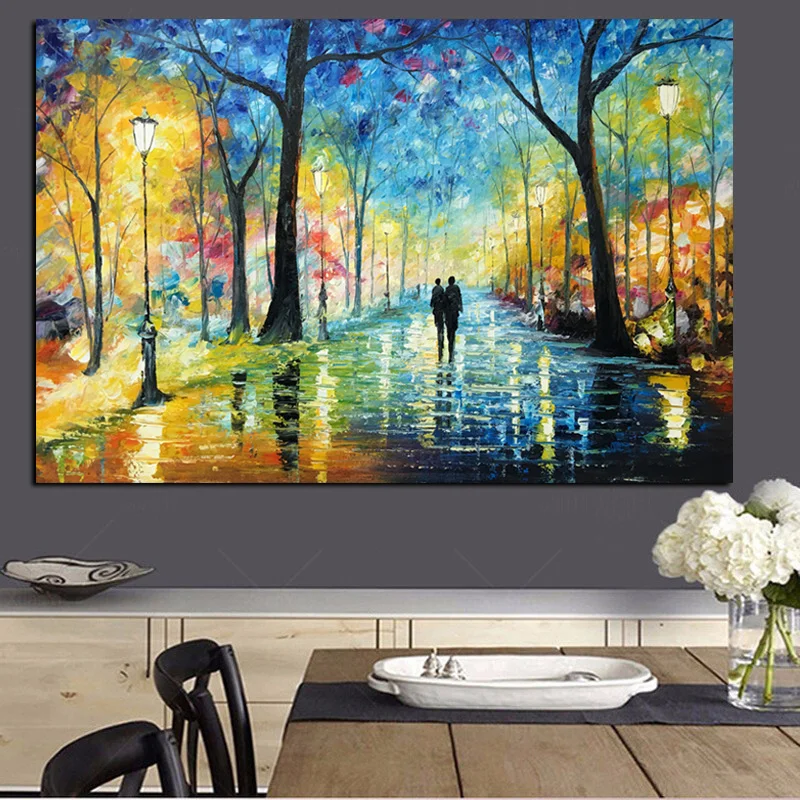 Hand Painted Walking in the Forest Landscape Abstract  Oil Painting Palette Knife Oil Painting For Living Room Wall Art Cuadros (4)