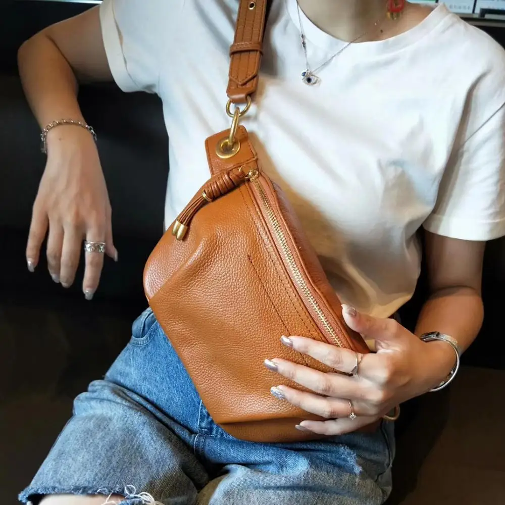 

Genuine Cow Leather fanny pack for women waist bag waterproof belt bag purse fashion money belt ladies shoulder bag chain female