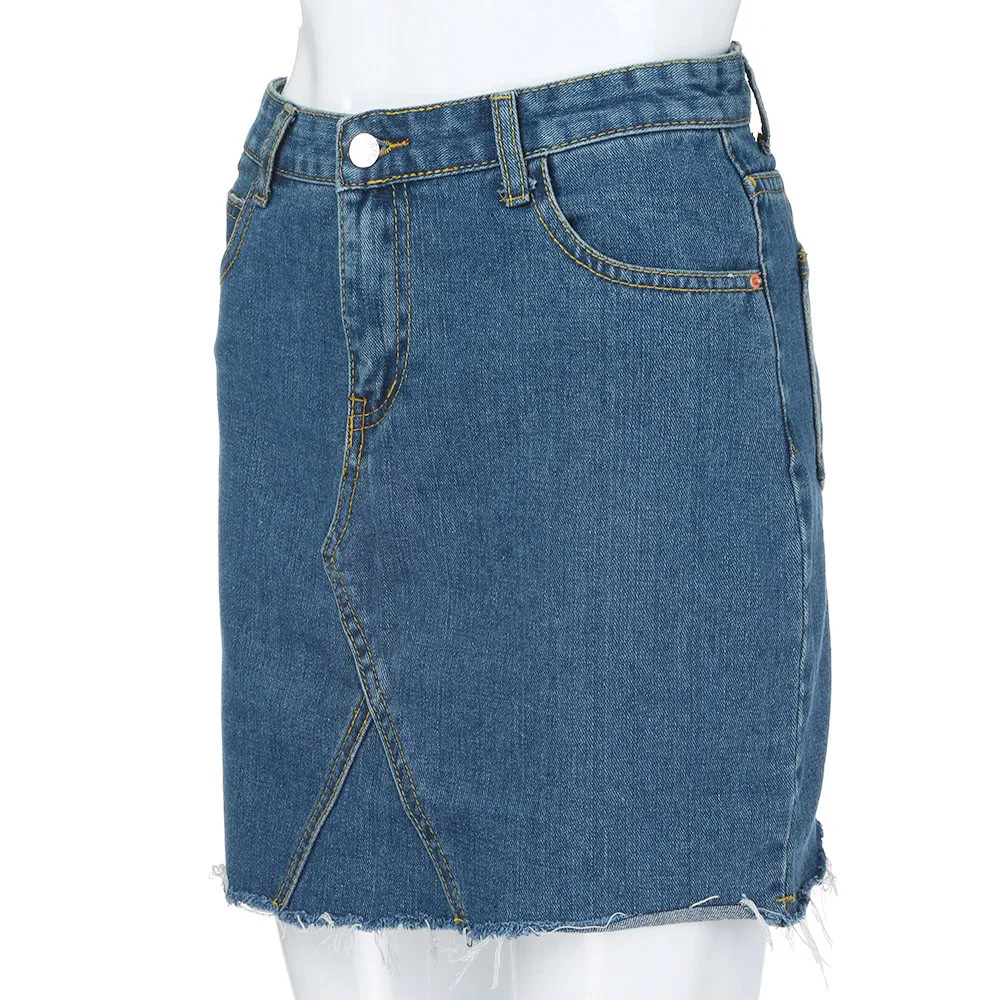 Женские повседневные летние короткие юбки Feamle с завышенной талией, а-силуэт, джинсовая Сексуальная джинсовая юбка Sias# DX
