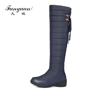 

Fanyuan Women Over The Knee Boots Winter Snow Boots Lace Up Platform Round Toe low heel Shoes Winter Warm Boots Size 35- 44