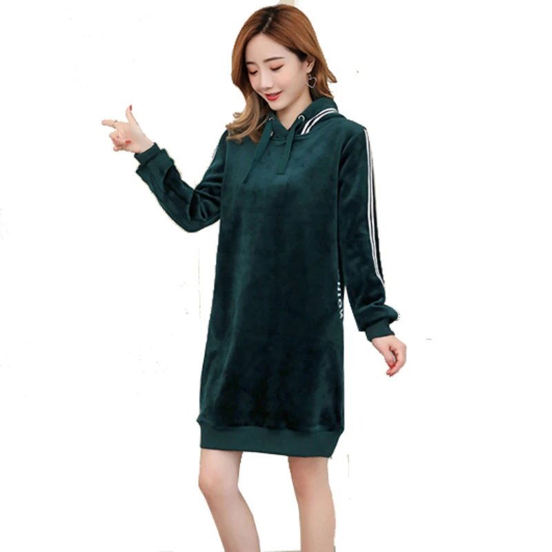

4Color Winter Hoodies Dress Plus Size M-3XL Hoody Sweatshirt Dresses for Pregnant Women Pregnancy Korean Fashion Pleuche Clothes
