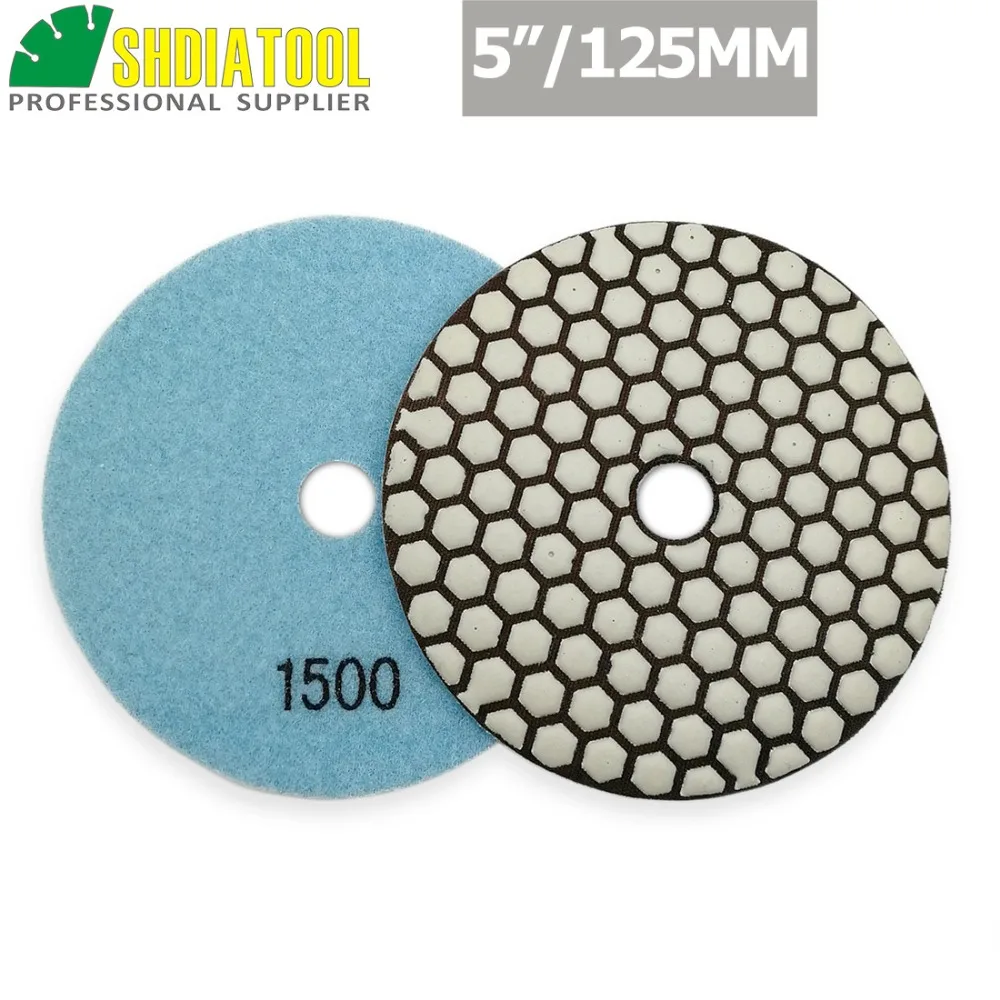 SHDIATOOL 8pcs 5" Grit #1500 B Diamond dry polishing pads 125mm Sanding Disc For Granite Marble Stone Polisher Pad