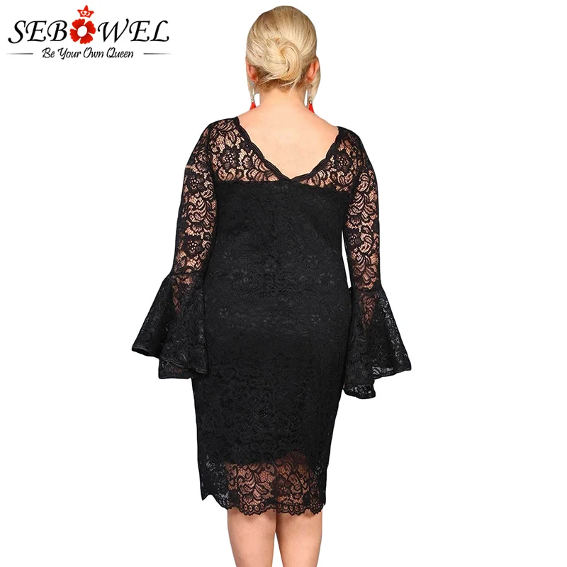 Black-Plus-Size-Flared-Sleeve-Lace-Dress-LC610501-2-2 