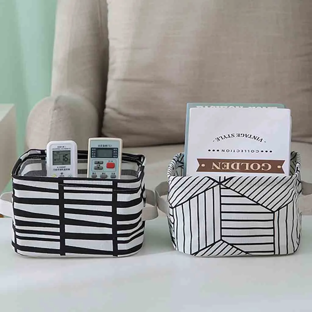 

Storage Box Home Fabric Basket Ornaments Linen Cosmetic Case Desktop Stationery Drawers Storage Organizer Rectangle HOME 19JUL1