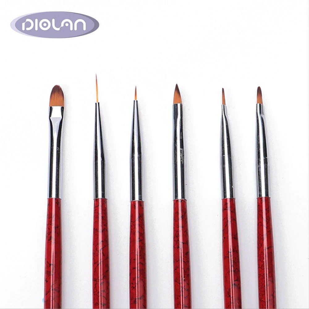 

DIOLAN 6Pcs Nail Brushes Set Handle UV Gel Gradient Liner Brush Acrylic Painting Pen Cuticle Pusher Manicure Nail Art Tools Kit