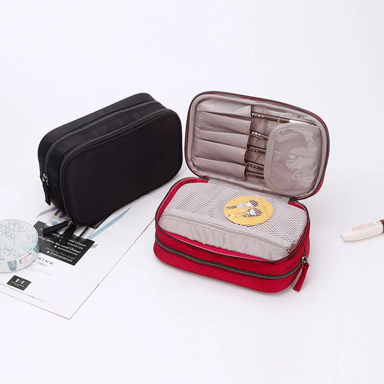 Solid color nylon layered cosmetic bag travel portable cosmetics large capacity storage bag practical Korean package Solid color nylon layered cosmetic bag travel portable cosmetics large capacity storage bag practical Korean package