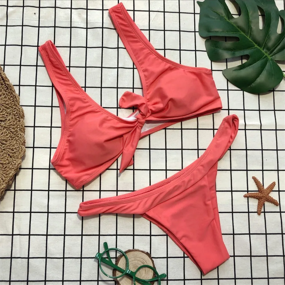 Bow-knot Style Swimwear women Bandage Bikini push up Maio Biquini Beach Swimsuit Mayo Bikinis 2018 mujer Traje de bano Monokini