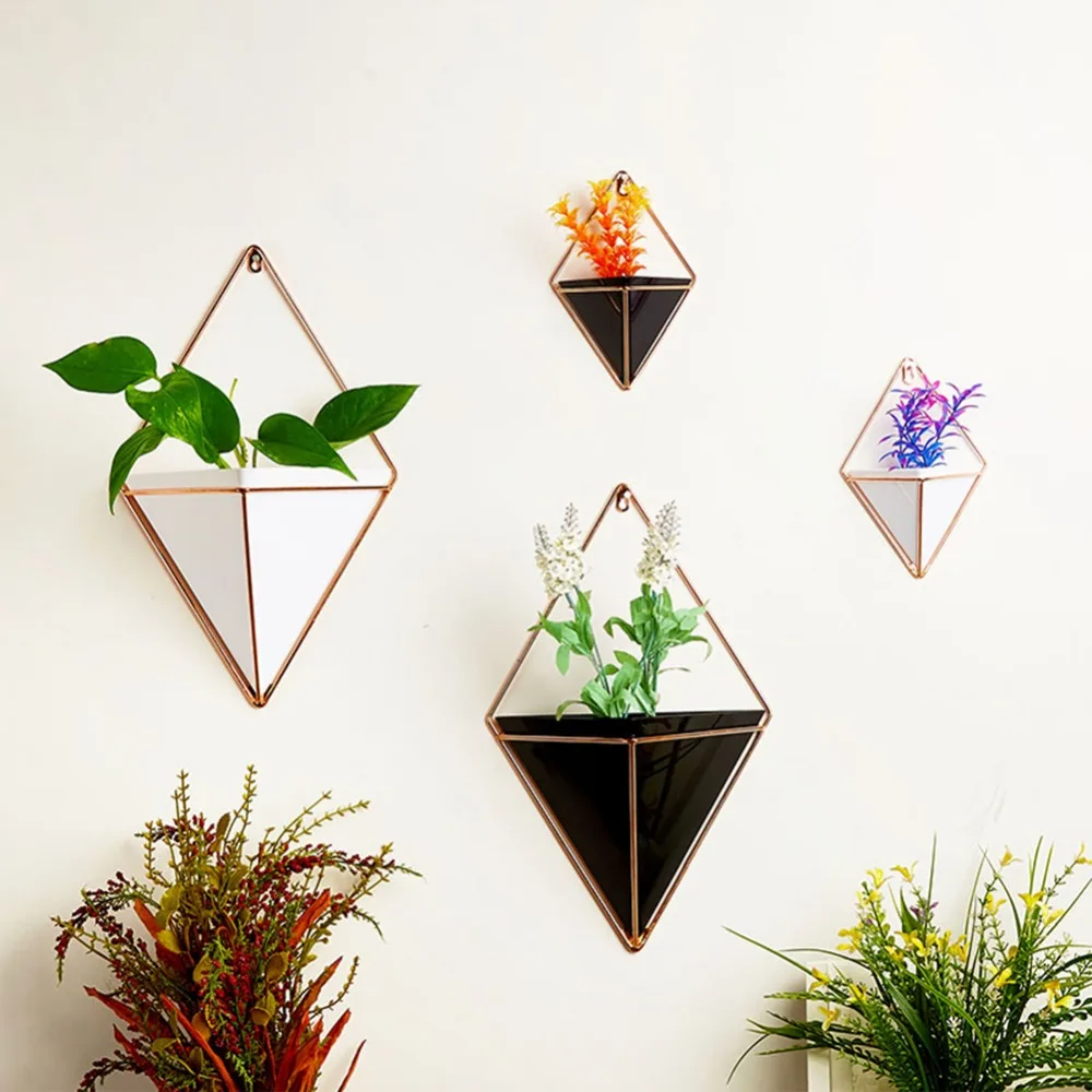 Geometric Rose Gold Frame with Acrylic plant holder, black or white for succulents 3 sizes