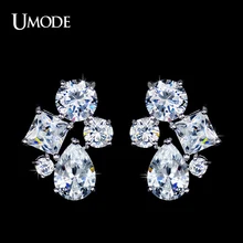 Umode мода принцесса белый позолоченные нескольких форма большой швейцарский CZ серьги с бриллиантами шпильки женщины UE0128