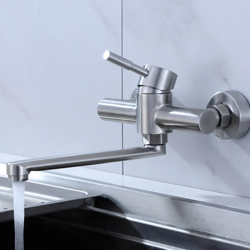 Balcony Kitchen Sink Faucet USES Stainless Steel Into The Wall To Install Hot and Cold Mix 360 Degree Swing Rotation Down SUS304