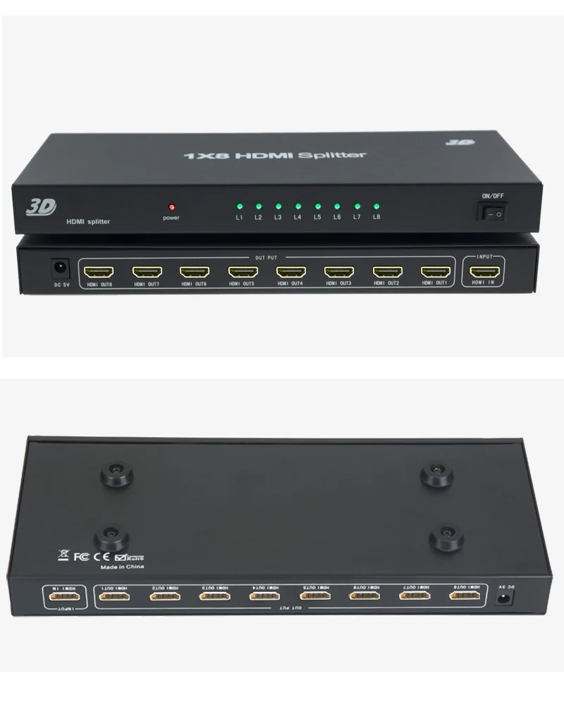 Aikexin 1080P 8-канальный HDMI разветвитель 8-портовый HDMI адаптер концентратор 3D 1X8 HDMI видео разветвитель 1 в 8 выход для HDMI ТВ, ПК DVD плеер PS3