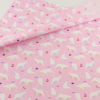 

Teramila Fabrics Pink Polar Bear Cotton Fabric Quilting Tissue Home Textile Patchwork Sewing Cloth Craft Tecido