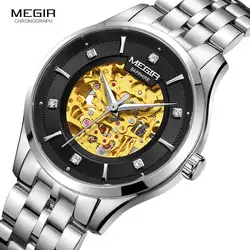 MEGIR автоматические механические часы лучший бренд роскошный скелет мужские часы кожаные деловые наручные часы Часы Montre Homme Relogios