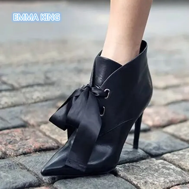 

Spring Autumn Lace-Up Fashion Ankle Boots Women Pointed Toe High Heels Sexy Martin Boots Solid Stilettos Booties Botines Mujer