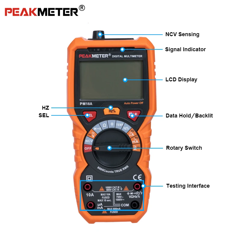 Мультиметр Peakmeter PM18A вольтметр амперметр с True RMS сопротивление напряжения емкости