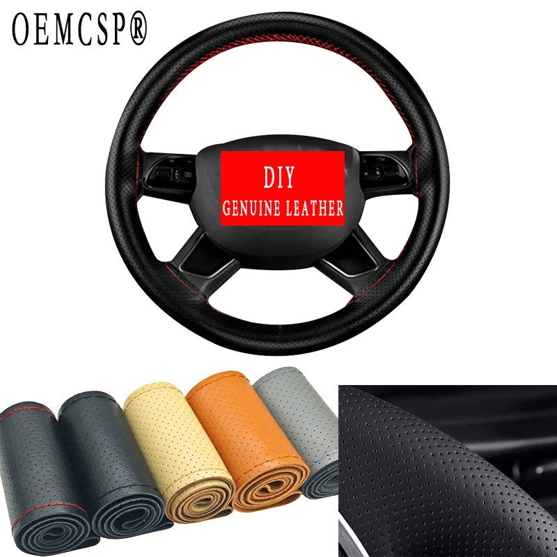 Car Truck Steering Wheel Cover Cowhide 38cm Leather DIY Hand Sewing Gift