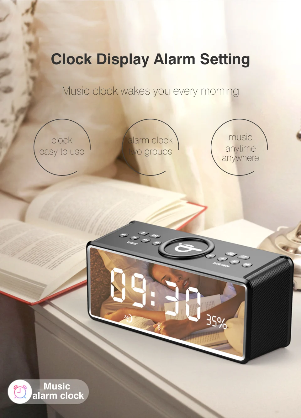 Portable Wireless Bluetooth Speaker FM Radio Alarm Bass Sound Systems 3D Stereo Surround Wireless Charger For iPhone Samsung (22)