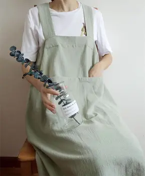 

Cotton linen apron lady Oil-resistant gown sleeveless aprons adults kitchen apron bakery work clothes painting apron