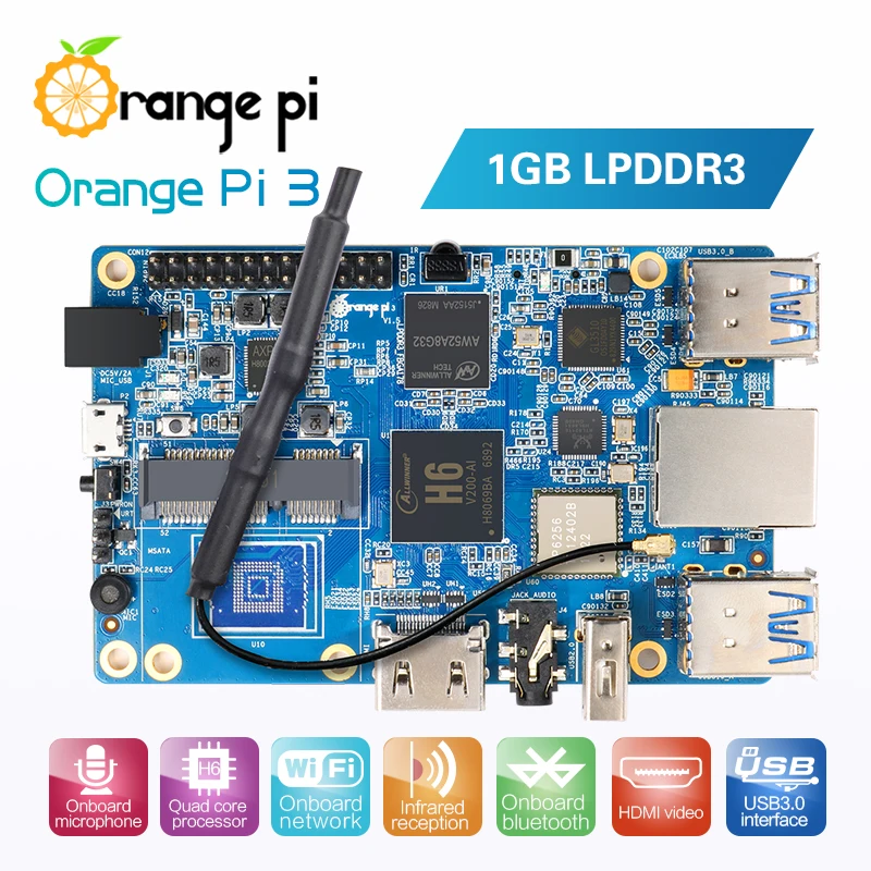Orange Pi 3 H6 1 ГБ LPDDR3 Gigabyte Ethernet порт AP6256 WIFI BT5.0 4 * USB3.0 Поддержка порта Android 7 0 Ubuntu