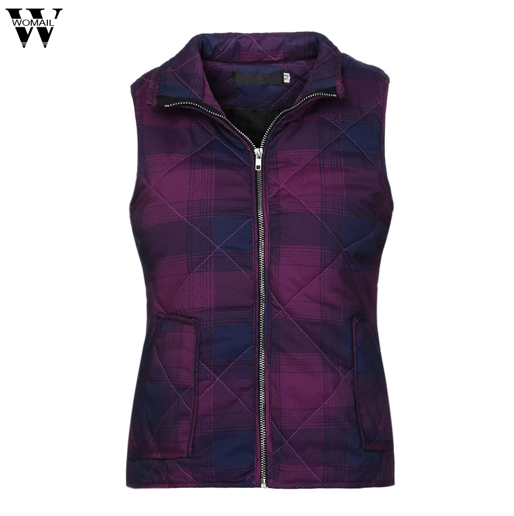 

WinterNew arrivals winter warm vest coats for women Sleeveless Lattice Printed Pockets Hasp Zipper Vest Coat chalecos para mujer