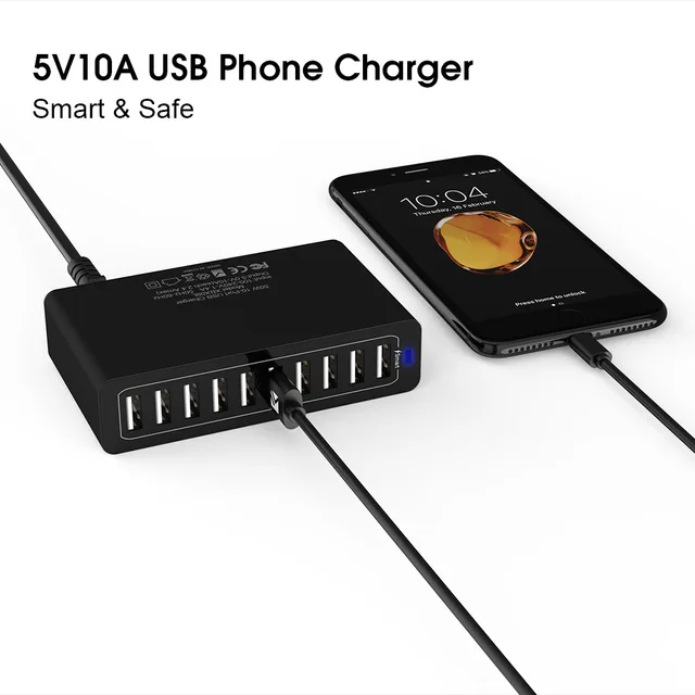 10 Port Multiple USB Charger Fast Charging 60W Multi Wall Charger Power Adapter For iPhone Samsung Xiaomi Mobile Phone Charger 6