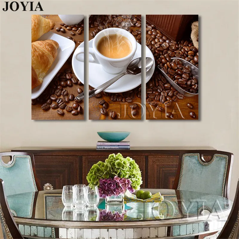 

3 Piece Canvas Wall Art Fragrant Cafe Bread Wall Pictures Modern Paintings Coffee Beans Print For Home Kitchen Decor No Frame