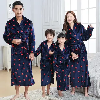 

For Home Warm Flannel Long-sleeved Robe Red Strawberry Pattern Child Adults Siamese Pajamas Laced Fashion Night Gown