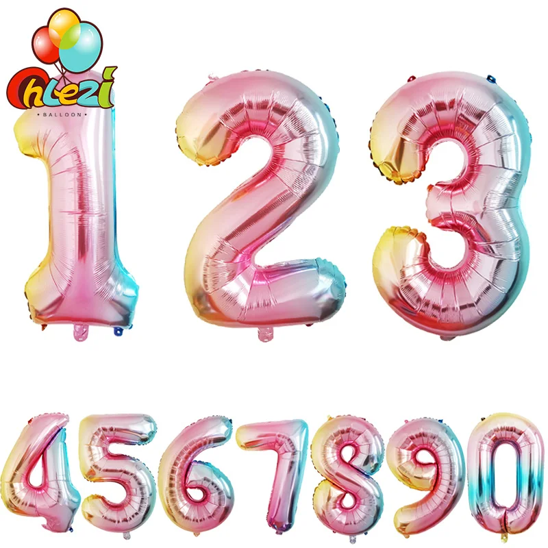 

32 inch Gradient Color Foil Number Balloons Birthday Party Decoration Baby Shower Celebration Supplies 0-9 Digital funny gifts