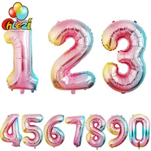 32 polegada gradiente cor folha número balões festa de aniversário decoração chá de fraldas celebração suprimentos 0-9 digital presentes engraçados