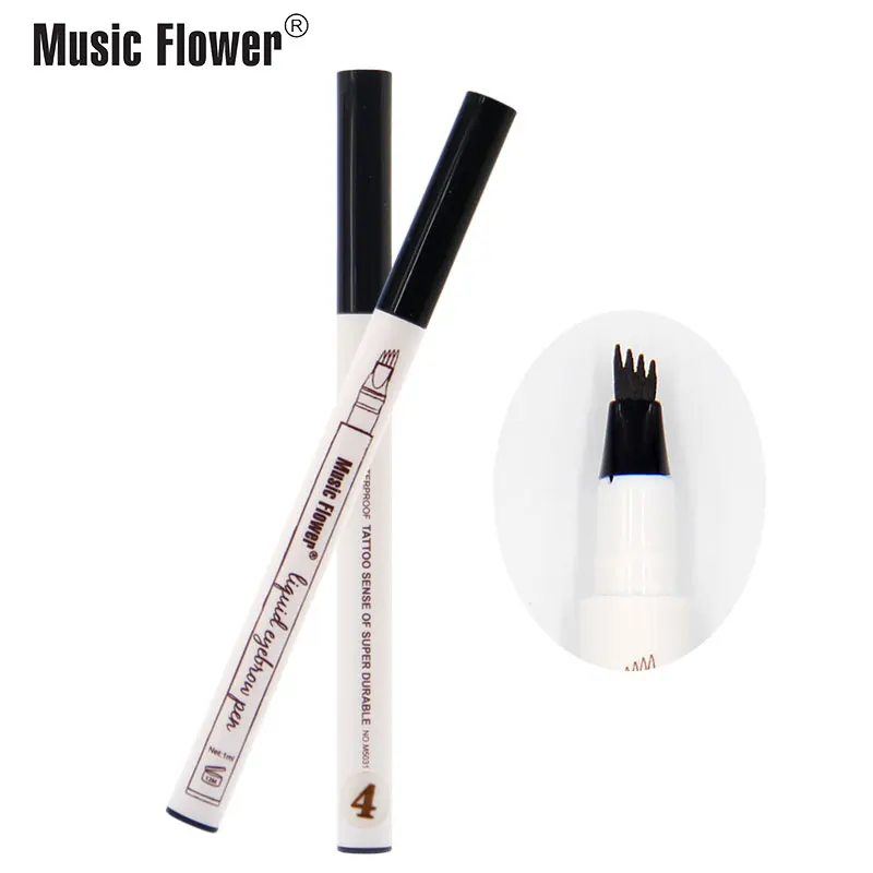 Music Flower жидкая подводка для бровей карандаш естественный длительный Краски 4 цвета карандаш для бровей по четырем направлениям, Водонепроницаемый инструмент для макияжа