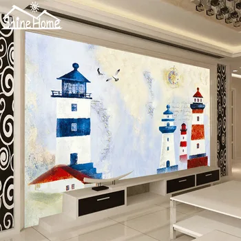 

Lighthouse Cartoon Wallpaper for Walls 3 d Flooring Livingroom Marble Vinyl Mural Rolls Papel De Parede Tijolo Papier Peint